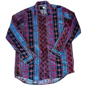 Frontier Series Aztec Western Shirt Mens Long Sleeve Button Up Pattern Size LT